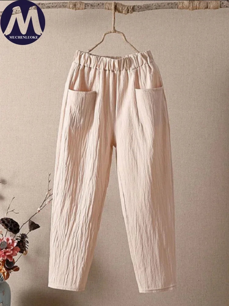 Women Pants High Waist 2023 Summer New Slim Elastic Waist Straight Tube Harun Pant Korean Fashion Leisure Loose Women's Pants - Azara