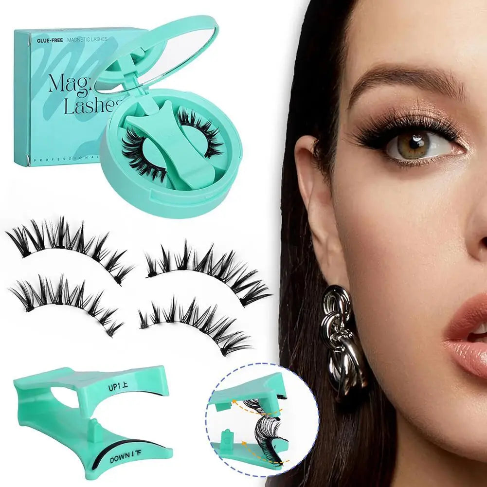 Magnetic Fake Eyelashes Set Reusable 3D Glue-free Waterproof Natural False Eyelashes With Travel-friendly Applicator