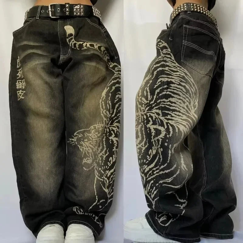 Y2K Gothic Oversized Jeans Unisex High Street Japanese Fashion Retro Wide Pants Harajuku Hip-Hop Street Work Pants - Azara