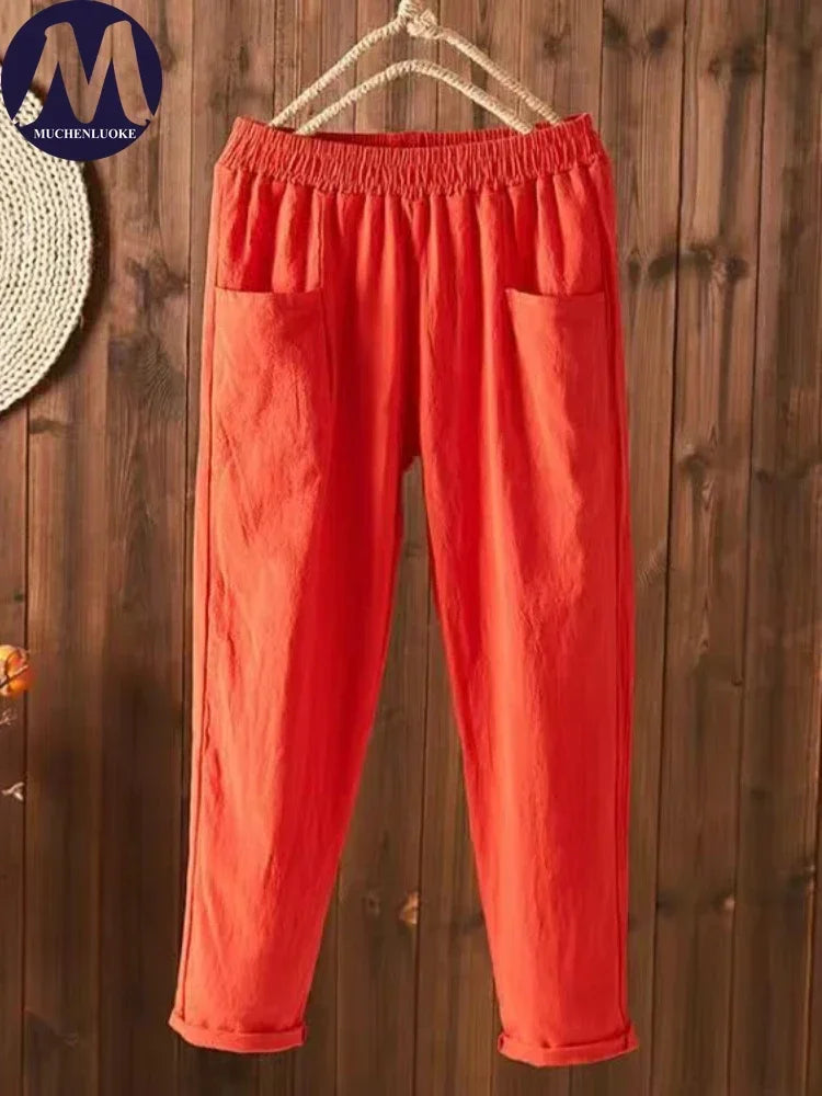 Women Pants High Waist 2023 Summer New Slim Elastic Waist Straight Tube Harun Pant Korean Fashion Leisure Loose Women's Pants - Azara