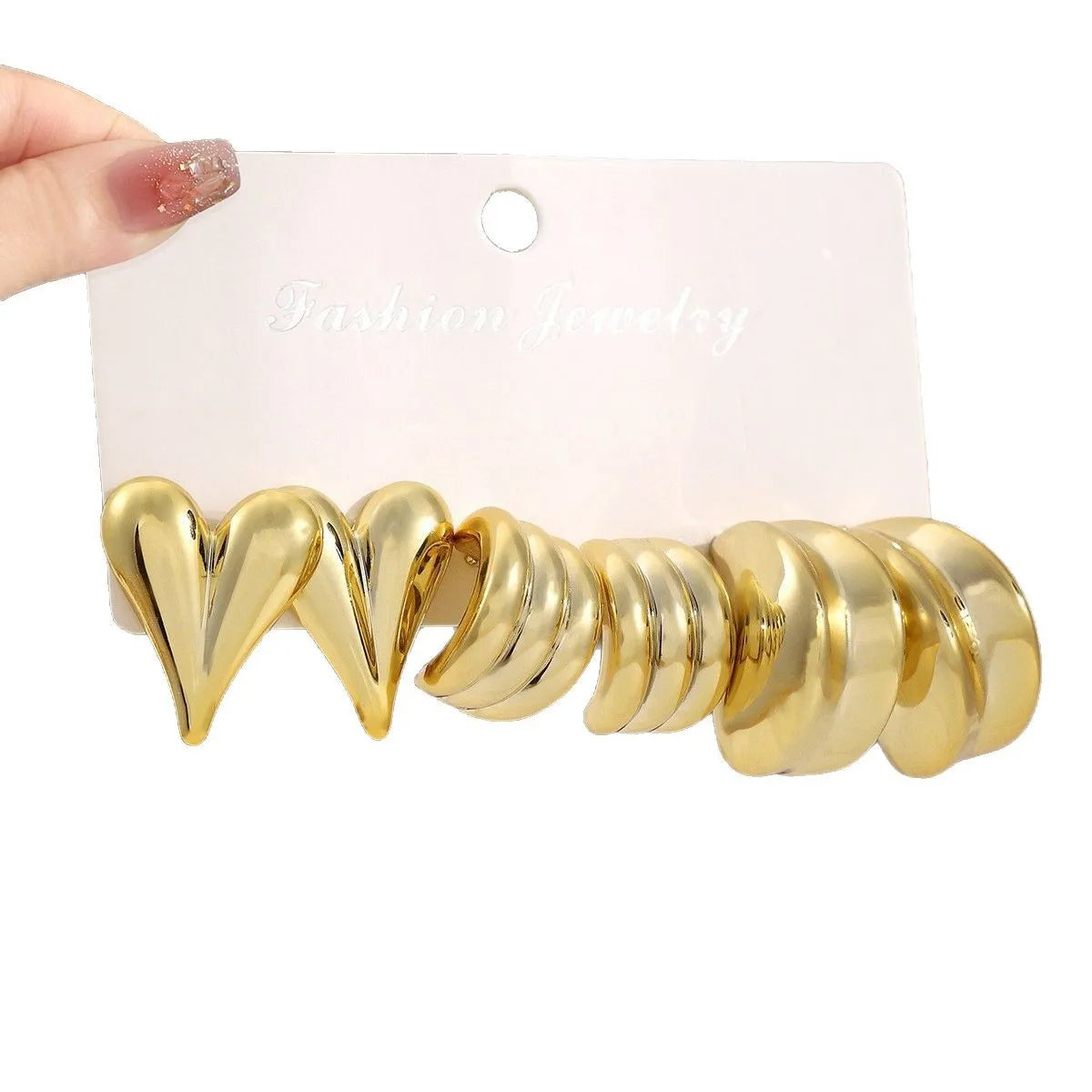 6Pcs/Set Fashion Gold Color Heart Bear Drop Earrings for Women Simple Twisted Metal C-Shape Earrings Elegant Jewelry Gifts