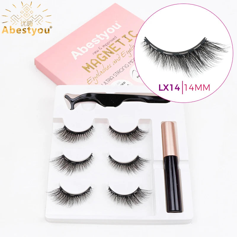 Abestyou Micro 5 Magnets Natural Long 3d 3pairs False Mink Magnetic Lashes With Eyeliner Tweezers Eyelashes Holder Makeup Kits