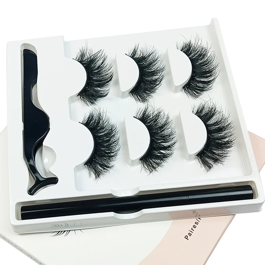 3 pairs of magnetic eyeliner pencil sets, with thick false eyelashes, easy to apply and difficult to take off makeup