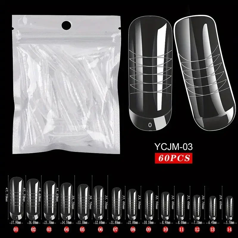 60Pcs/lot Extension False Nails Art Tips Acrylic Fake Finger UV Gel Polish Mold SculptedFullCover PressonManicures Supplies Tool