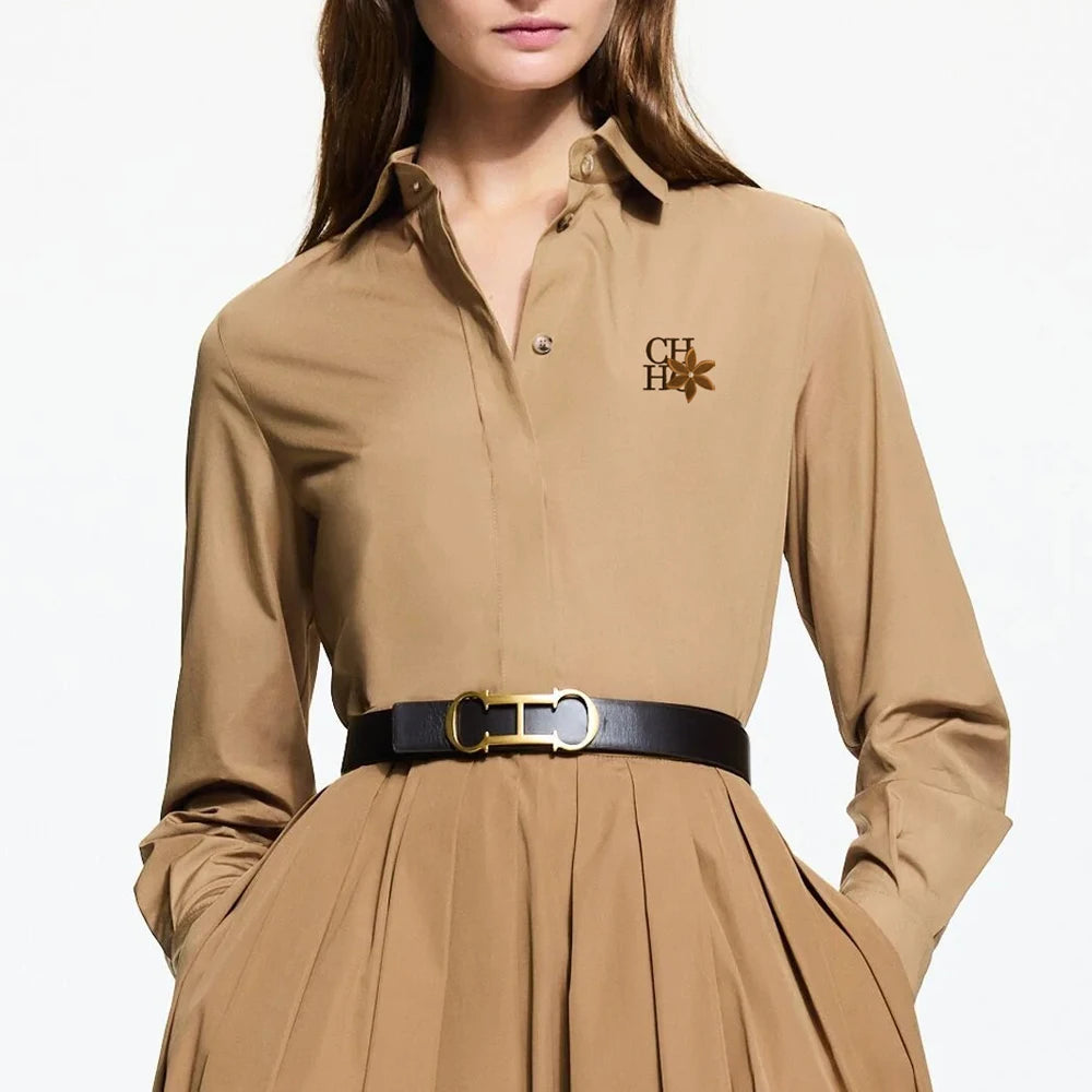 CHCH 2024 Fashion New Shirt Office Lady Shirt Women's Elegant Blouse Lapel Long Sleeve Leisure Commuting Top Female Clothing - Azara