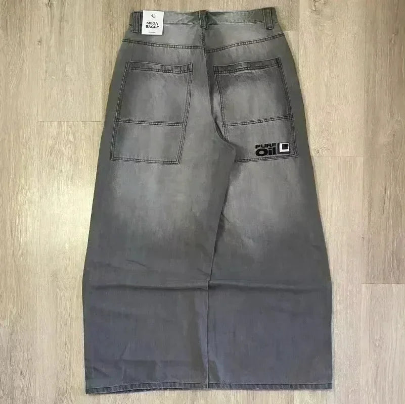 Y2K Gothic Oversized Jeans Unisex High Street Japanese Fashion Retro Wide Pants Harajuku Hip-Hop Street Work Pants - Azara