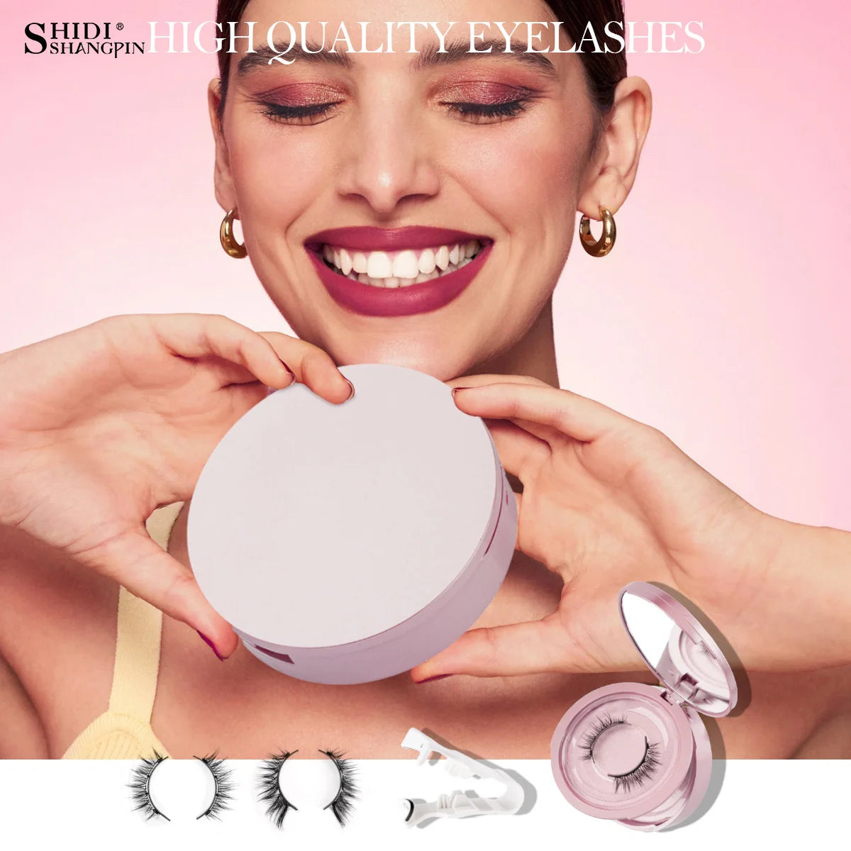 2 Pairs Magnetic Eyelash Natural Look Fluffy False Eyelashes Reusable Magnetic Eyelash Set with Applicator No Glue Need Makeup