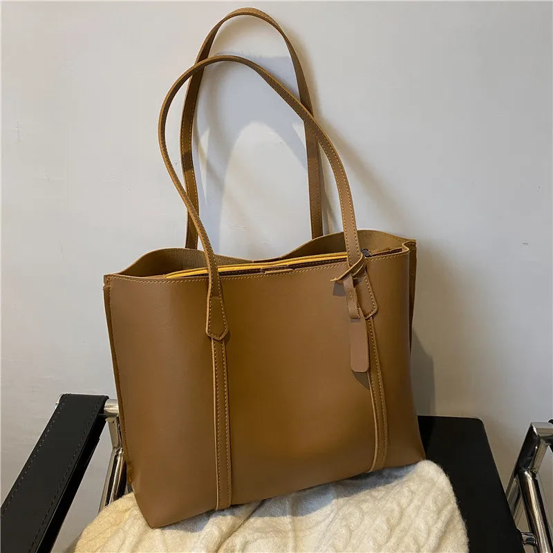 Large Capacity Women's Bag, New Soft Leather Tote Bag, Casual and Versatile Single Shoulder Bags for Woman Korean Style Handbags