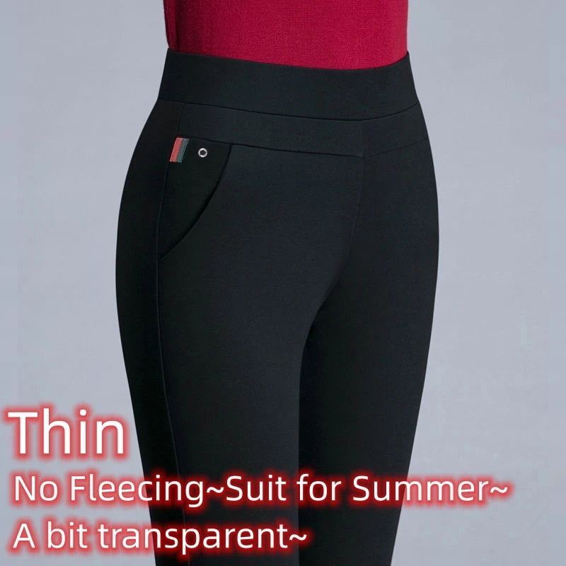 Women's Pant Fleece Thick Thin Black Formal Autumn Winter Slim Femal Clothing Elastic Basics Pencil Pants Office Lady Trousers - Azara