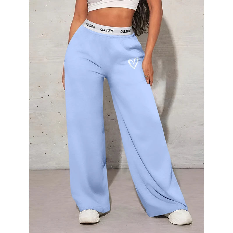 Women's Trousers Casual Loose Love Printed Webbing Women's Wide Leg Drag Pants Fashion Female Clothing - Azara