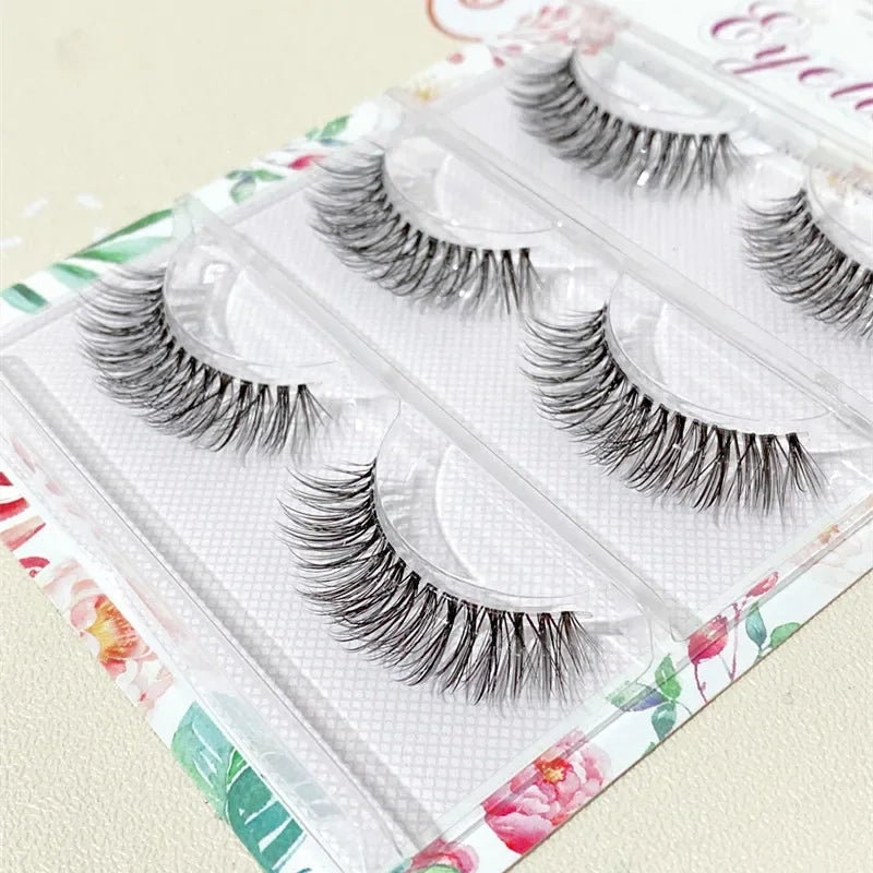 3pairs short Mink Lashes 3D Mink Eyelashes Invisible Band Natural Black Mink False Eyelash Full Strip cilios posticos Reusable