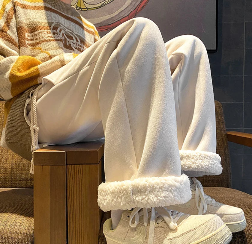 Women's Suede Thickened Straight Leg Pants Korean Style Wide Leg Autumn Winter New Student Fashion Casual Trousers