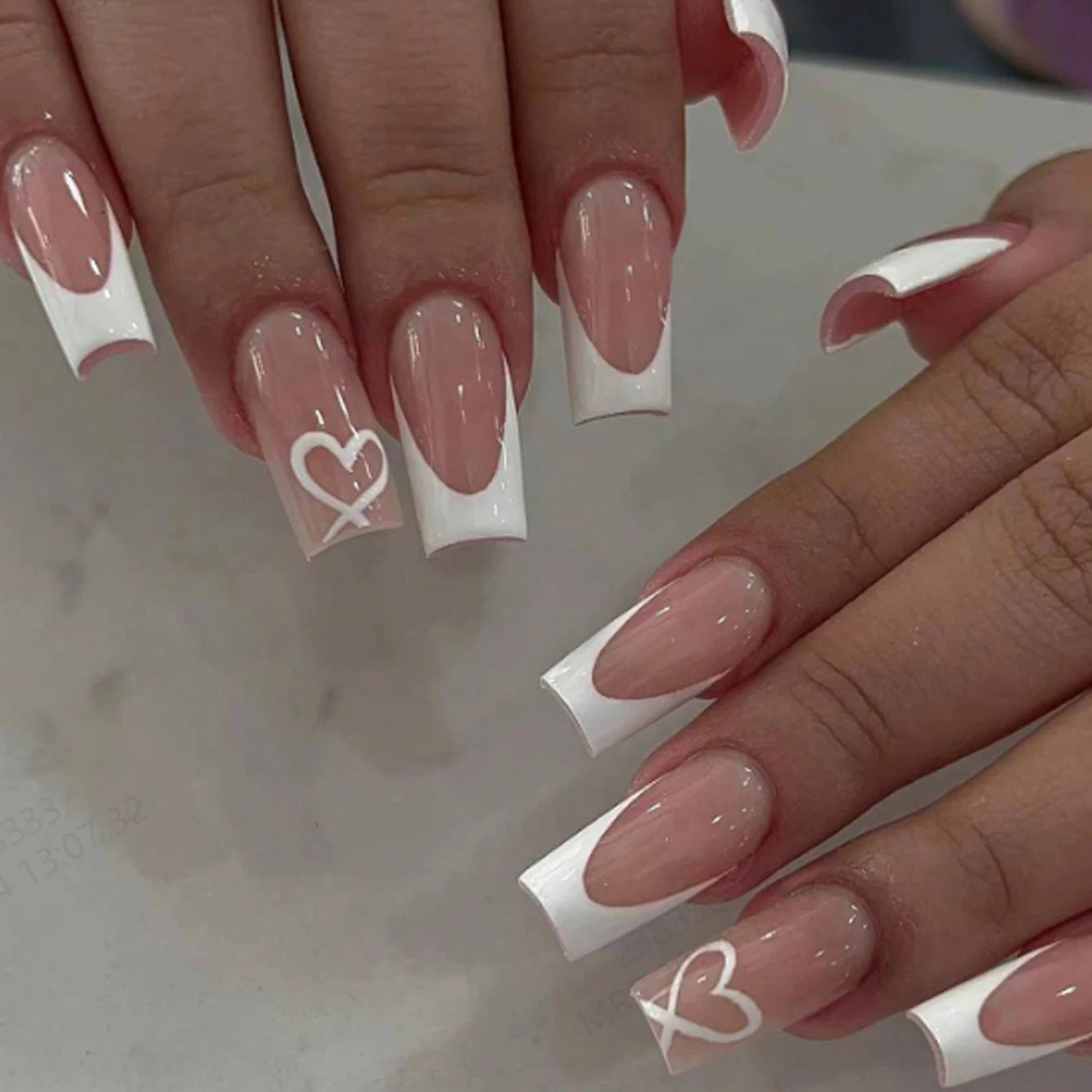 24PCS Explosions in Europe and America Long Water Pipes White French Rectangular Nail Fake Nails