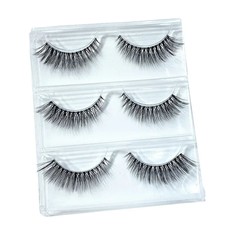 3pairs short Mink Lashes 3D Mink Eyelashes Invisible Band Natural Black Mink False Eyelash Full Strip cilios posticos Reusable