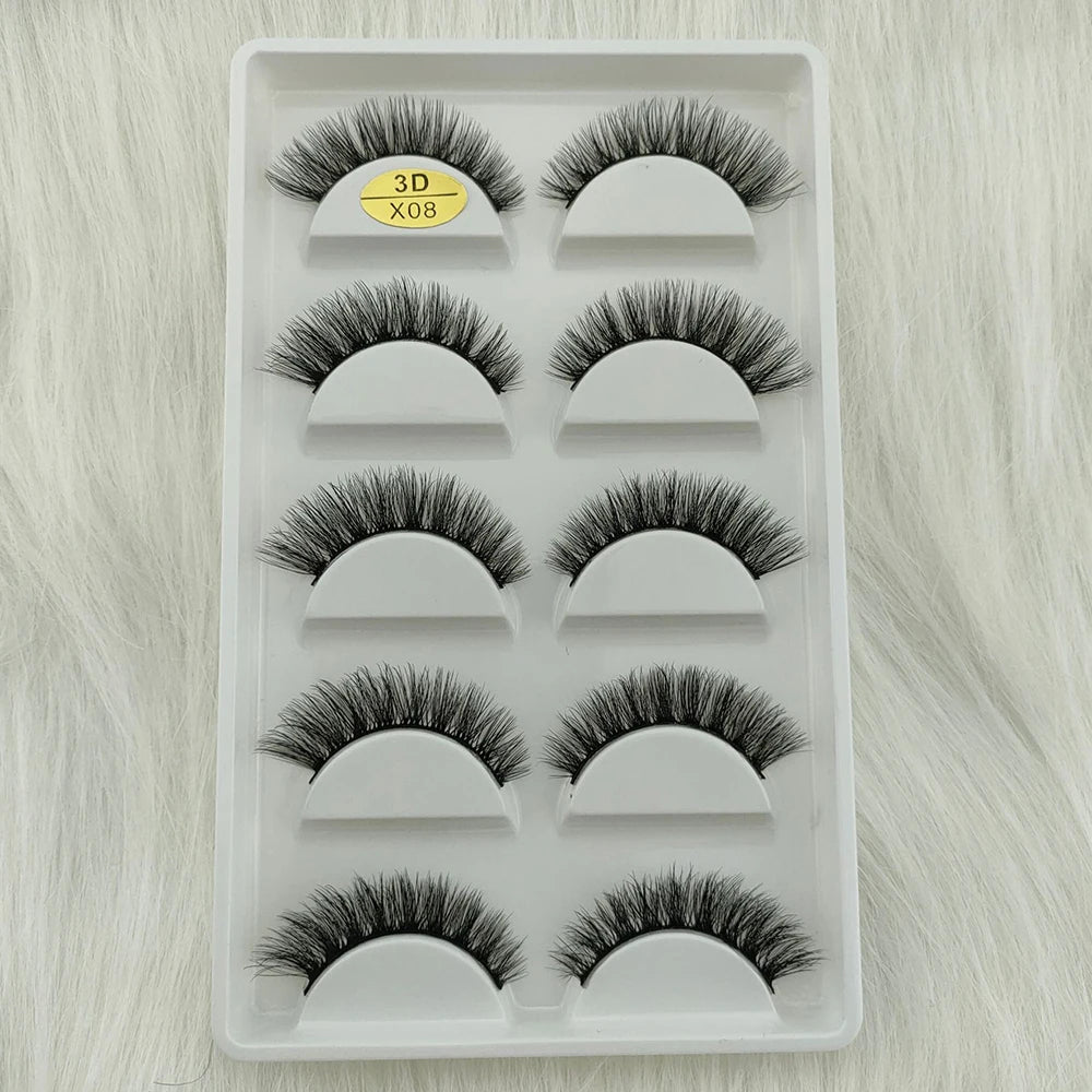 3D Mink False Eyelashes 5 Pairs Fluffy Volume Wispy Lashes Natural Looking  Strip Clusters for Party Daily Natural Nude Makeup