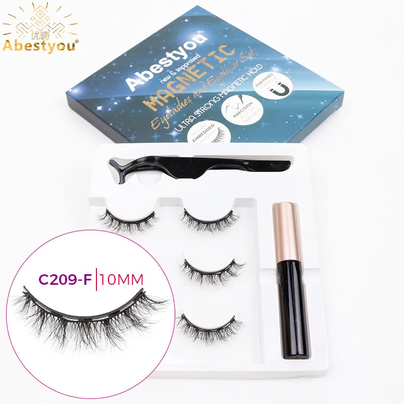 Abestyou 3pairs 5d Micro Guantum Magnet Mink Eyelashes Cat Eye False Lashes Waterproof Magnetic Liquid Eyeliner With Tweezer Kit