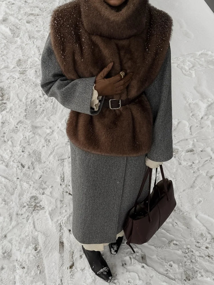 Women Stand Collar Faux Fur Vest Chic Solid High Collar Sleeveless Loose Waistcoat Casual 2025 New Lady Daily Street Short Vests