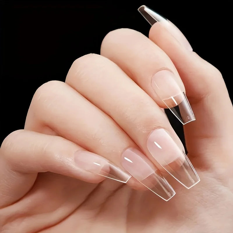 120pcs Pure Color Matte Ballet Coffin Nail Tips Long Transparent Acrylic Fake Nails Pressed Full Coverage Set of 12 Sizes