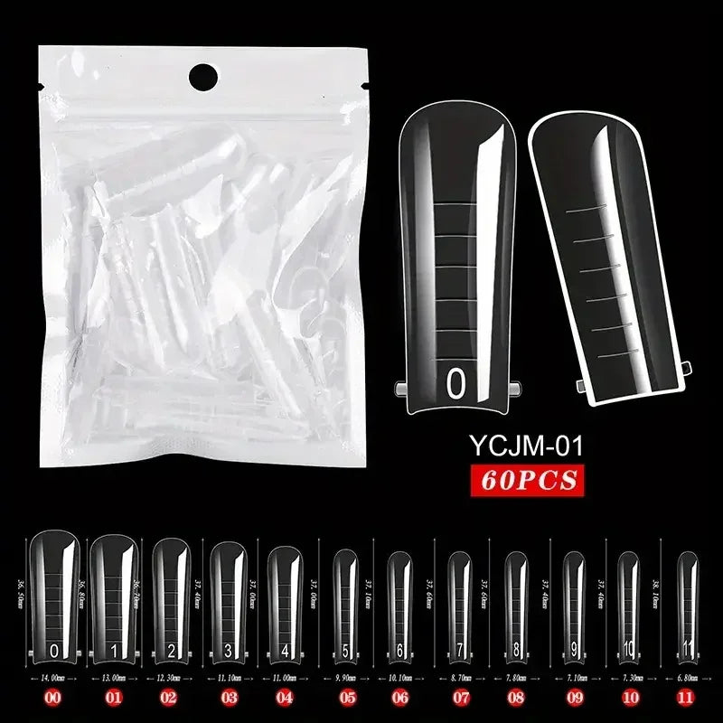 60Pcs/lot Extension False Nails Art Tips Acrylic Fake Finger UV Gel Polish Mold SculptedFullCover PressonManicures Supplies Tool