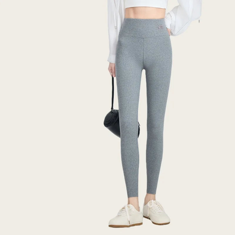 Women's High-Waisted Slimming Leggings Stripes Cotton-Feel Seamless Thermal Tights Soft Stretch Fabric