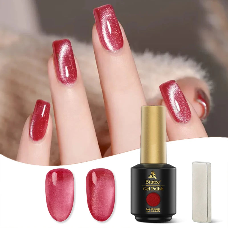 Biutee 8ML Nude Pink Red Cat Magnetic Gel Nail Polish Moonlight Ultra Shining Glitter Semi Permanent Soak Off UV LED Manicure