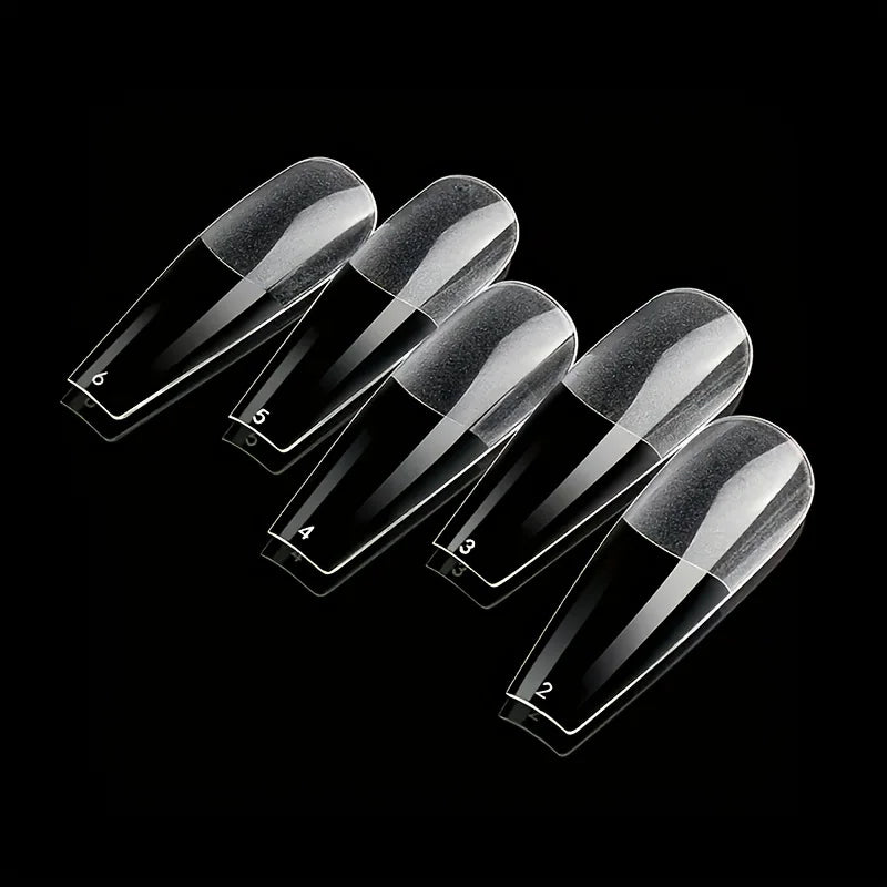 120pcs Pure Color Matte Ballet Coffin Nail Tips Long Transparent Acrylic Fake Nails Pressed Full Coverage Set of 12 Sizes