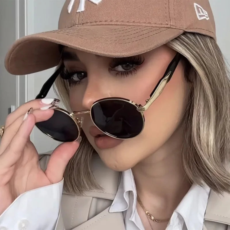 New European And American Circular Sunglasses For Women's Street Photography Metal Sunglasses Trendy Sun Glasses