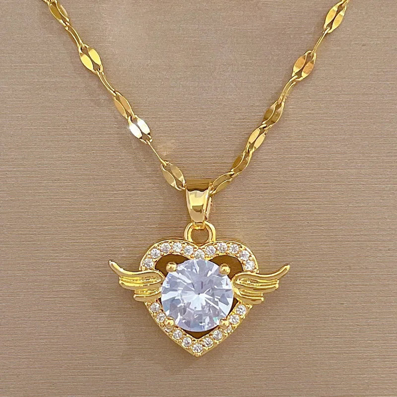 Trendy Heart Stainless Steel Zirconia Necklaces For Women Girls Love Gold Color Metal Necklace Party Birthday Daily Jewelry