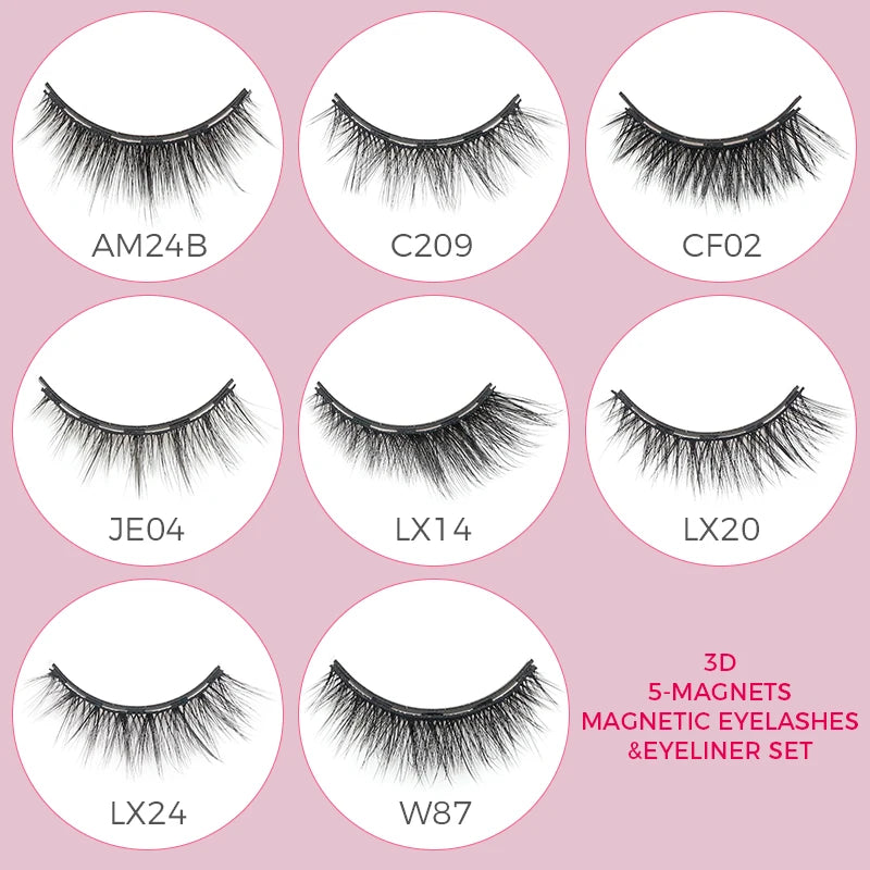 Abestyou Micro 5 Magnets Natural Long 3d 3pairs False Mink Magnetic Lashes With Eyeliner Tweezers Eyelashes Holder Makeup Kits