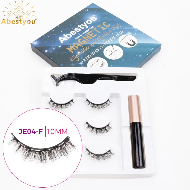 Abestyou 3pairs 5d Micro Guantum Magnet Mink Eyelashes Cat Eye False Lashes Waterproof Magnetic Liquid Eyeliner With Tweezer Kit