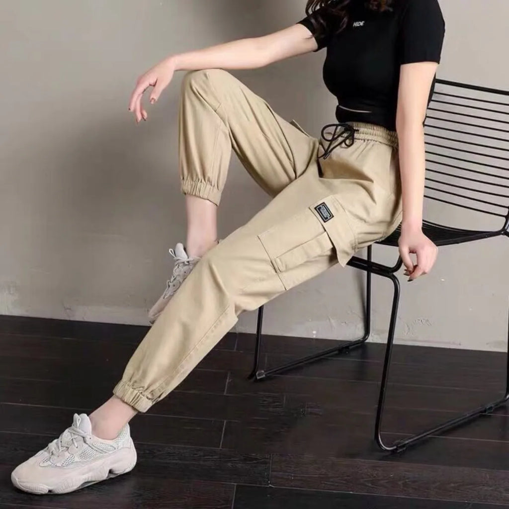 Women Pants Thin Style New Solid Casual Pockets Wide Leg Trousers Drawstring Fashion Ladies Straight Pants Versatile Trend - Azara