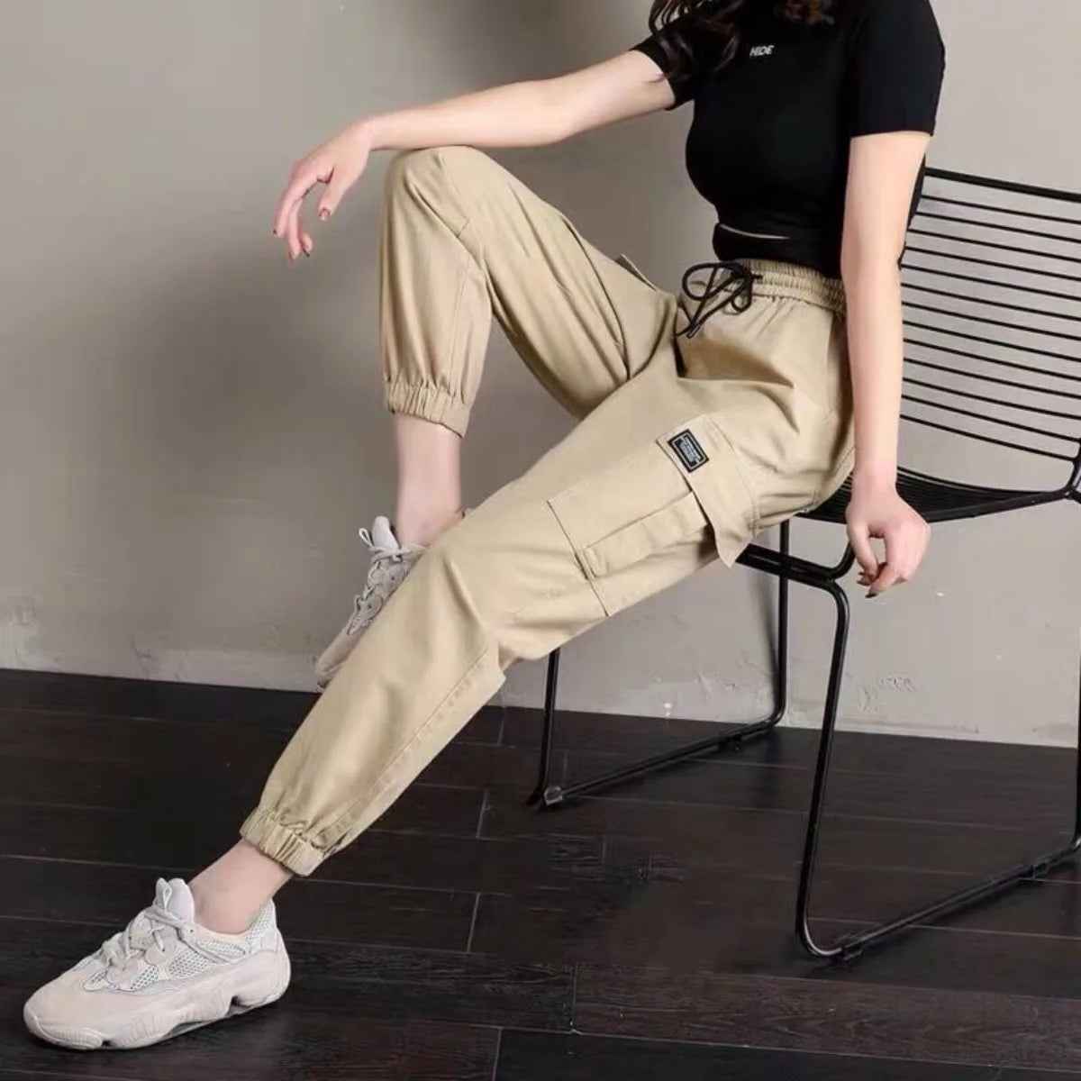 Women Pants Thin Style New Solid Casual Pockets Wide Leg Trousers Drawstring Fashion Ladies Straight Pants Versatile Trend - Azara