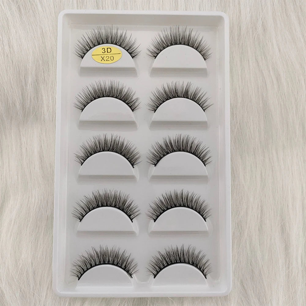 3D Mink False Eyelashes 5 Pairs Fluffy Volume Wispy Lashes Natural Looking  Strip Clusters for Party Daily Natural Nude Makeup
