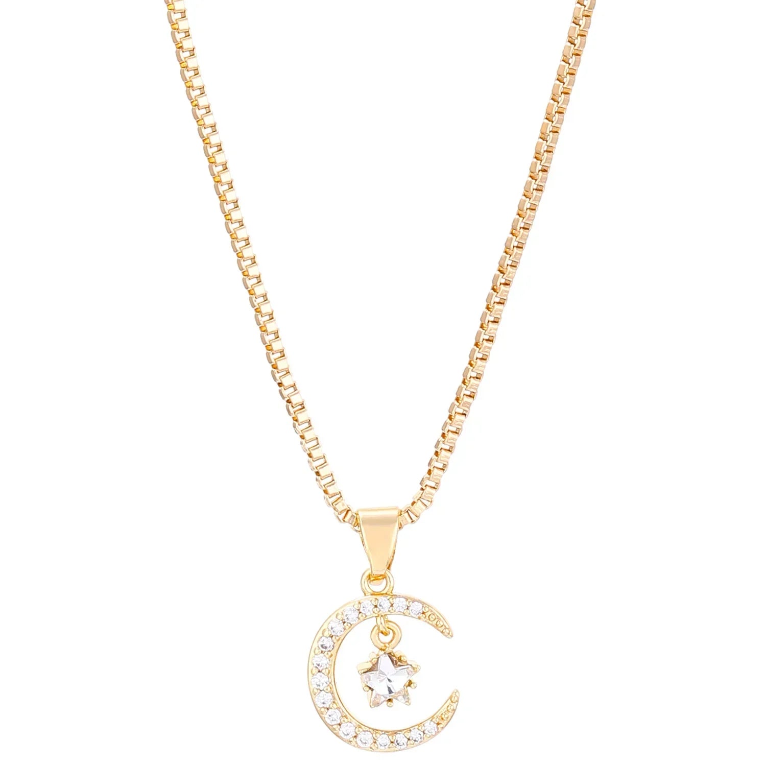 LATS Fashion Luxury Inlaid Zircon Planet Moon Pendant Necklace for Women Girl Butterfly Water Drop Clavicle Chain Charm Jewelry