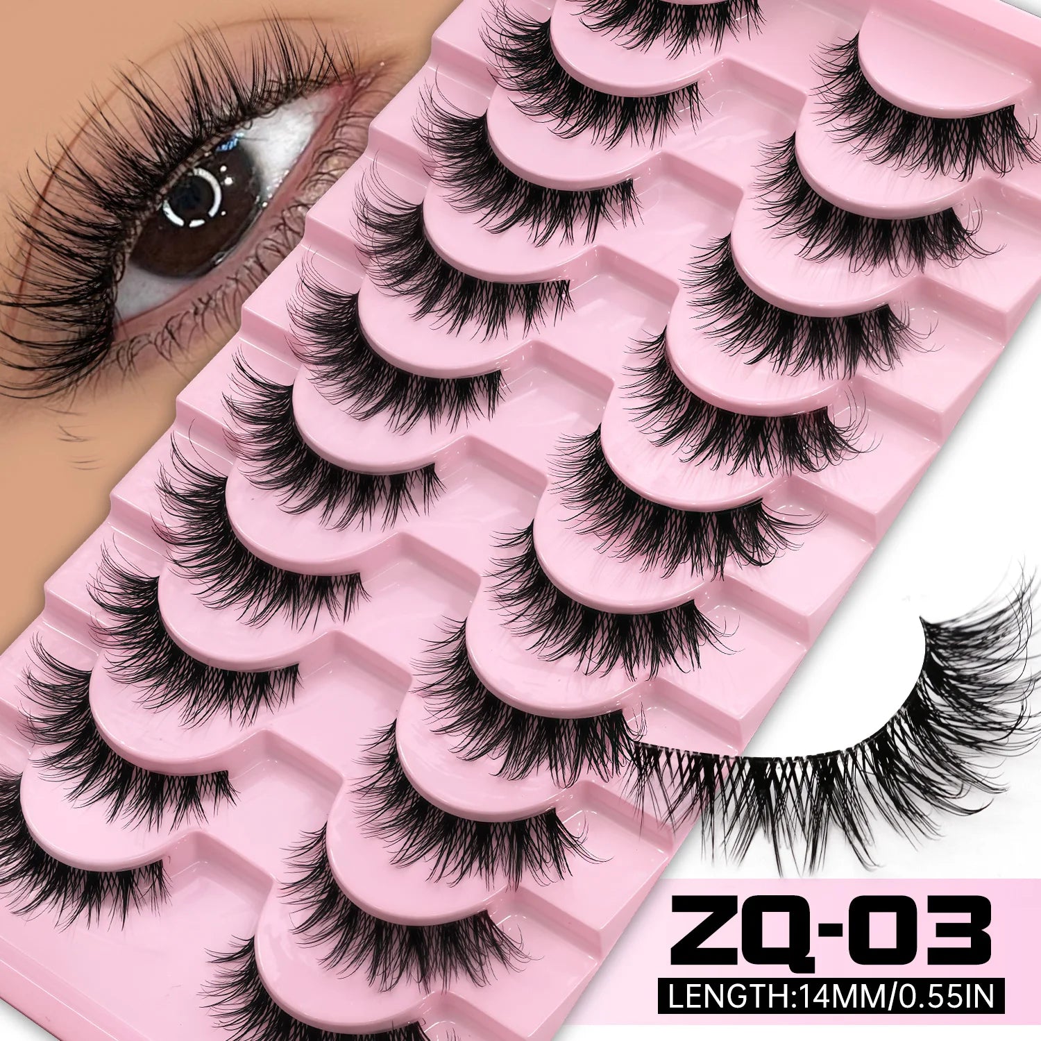 LASVIREY Cat Eye Lashes Natural Fluffy False Eyelashes Soft Wispy Natural Long Faux Mink Lashes Clear Band Lashes Extension