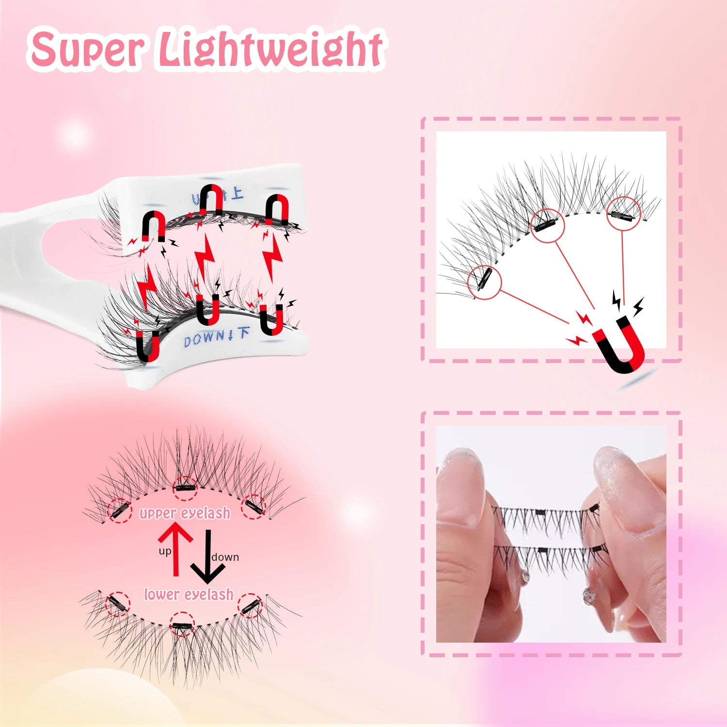 2 Pairs Magnetic Eyelashes with Applicator Reusable Soft Magnetic Eyelashes Natural Look No Glue Needed Lashes Kit Easy to Wear