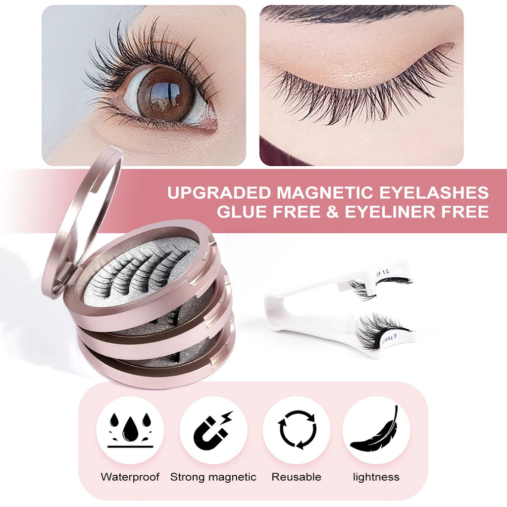 MAGEFY 3 Pairs Magnetic Eyelashes with Applicator Glue Free Reusable Magnetic Lashes Multiple Styles Natural Anime Magnetic Lash