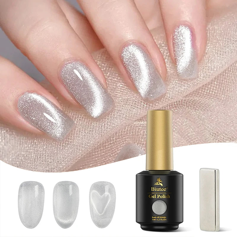 Biutee 8ML Nude Pink Red Cat Magnetic Gel Nail Polish Moonlight Ultra Shining Glitter Semi Permanent Soak Off UV LED Manicure