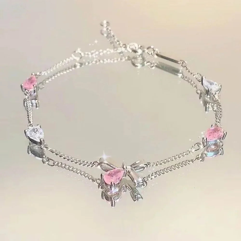 Elegant Crystal Flowers Bracelet for Women Y2K Sweet Girls Moon Cherry Blossom Bow Zircon Bracelets Luxury Jewelry Gift