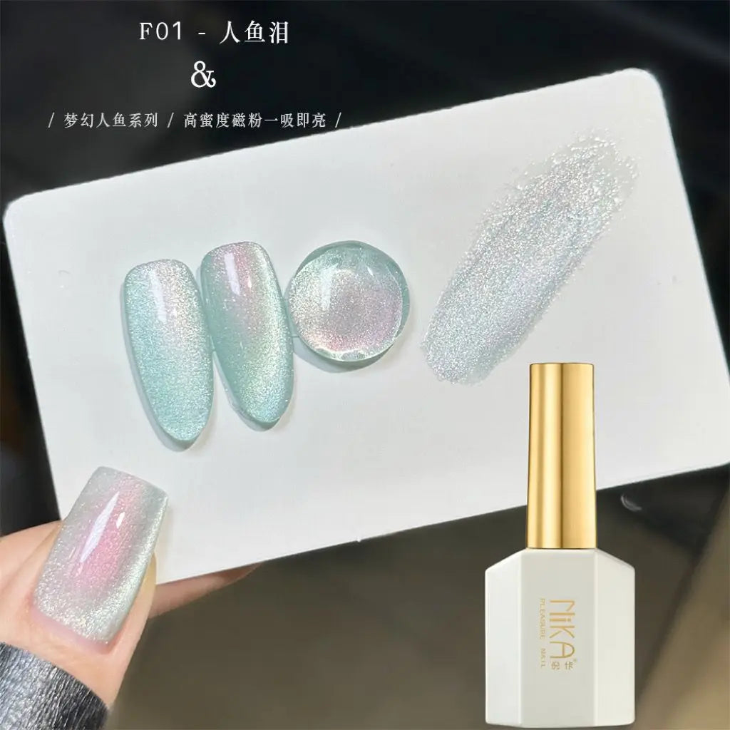 NIKA Dreamy Mermaid Tears Cat Eye Series Gel Nail Polish 15ml Semi Permanent Soak Off UV LED Ice Moon Magnetic Cat Eye Gel