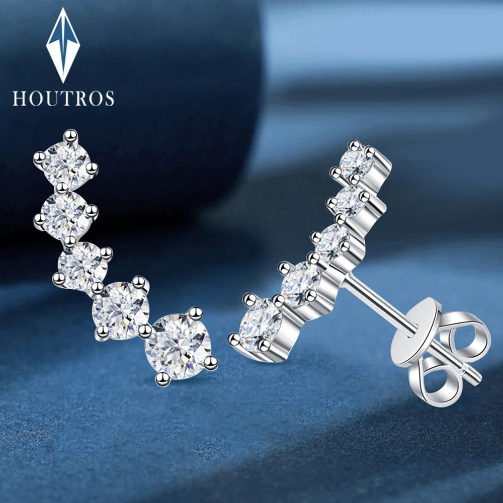 Real D Color Moissanite Diamond Earrings GRA Certified 925 Sterling Silver Sparkling Smile Stud Earrings for Women Jewelry Gift