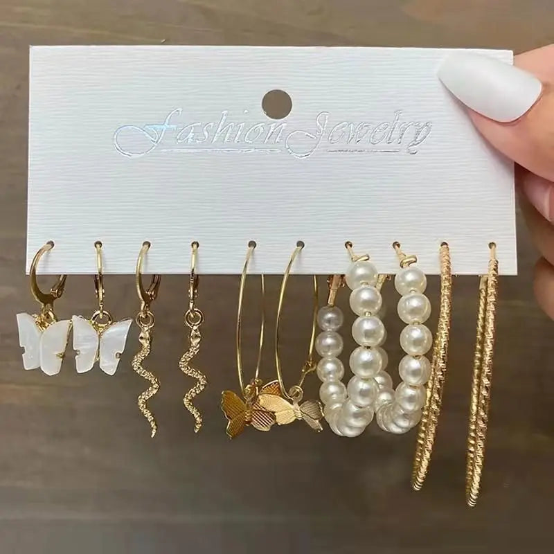 LATS Bohemian Snake Butterfly Drop Earrings Set For Women Pearl Acrylic Dangle Earrings 2021 Trend Set of Earrings Jewelry