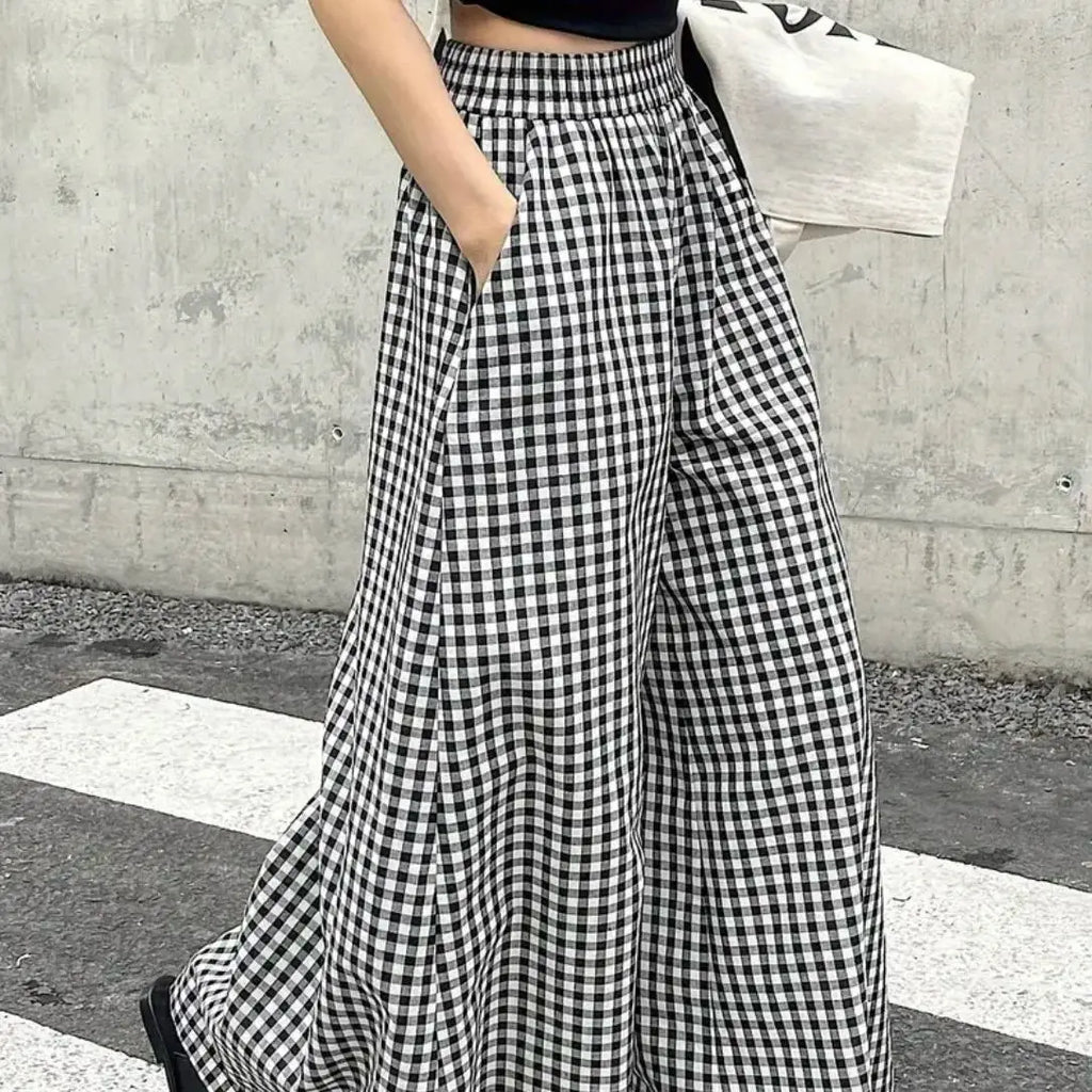 Womens plaid casual fashion elegant JapaneseKorean European and American autumn and winter pants - Azara