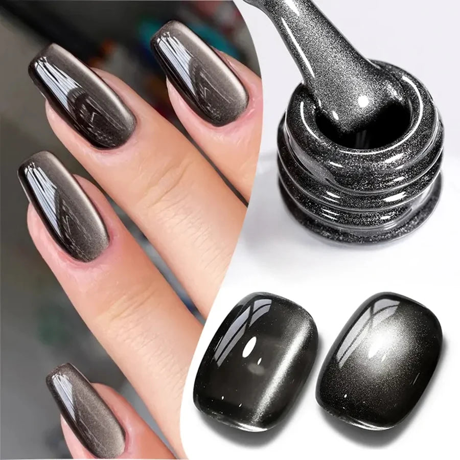WS Black Glass Cat Magnetic Gel Nail Polish Punk Style Nail Art Manicure Varnis Semi Permanent Gel for Winter Nail Supplies