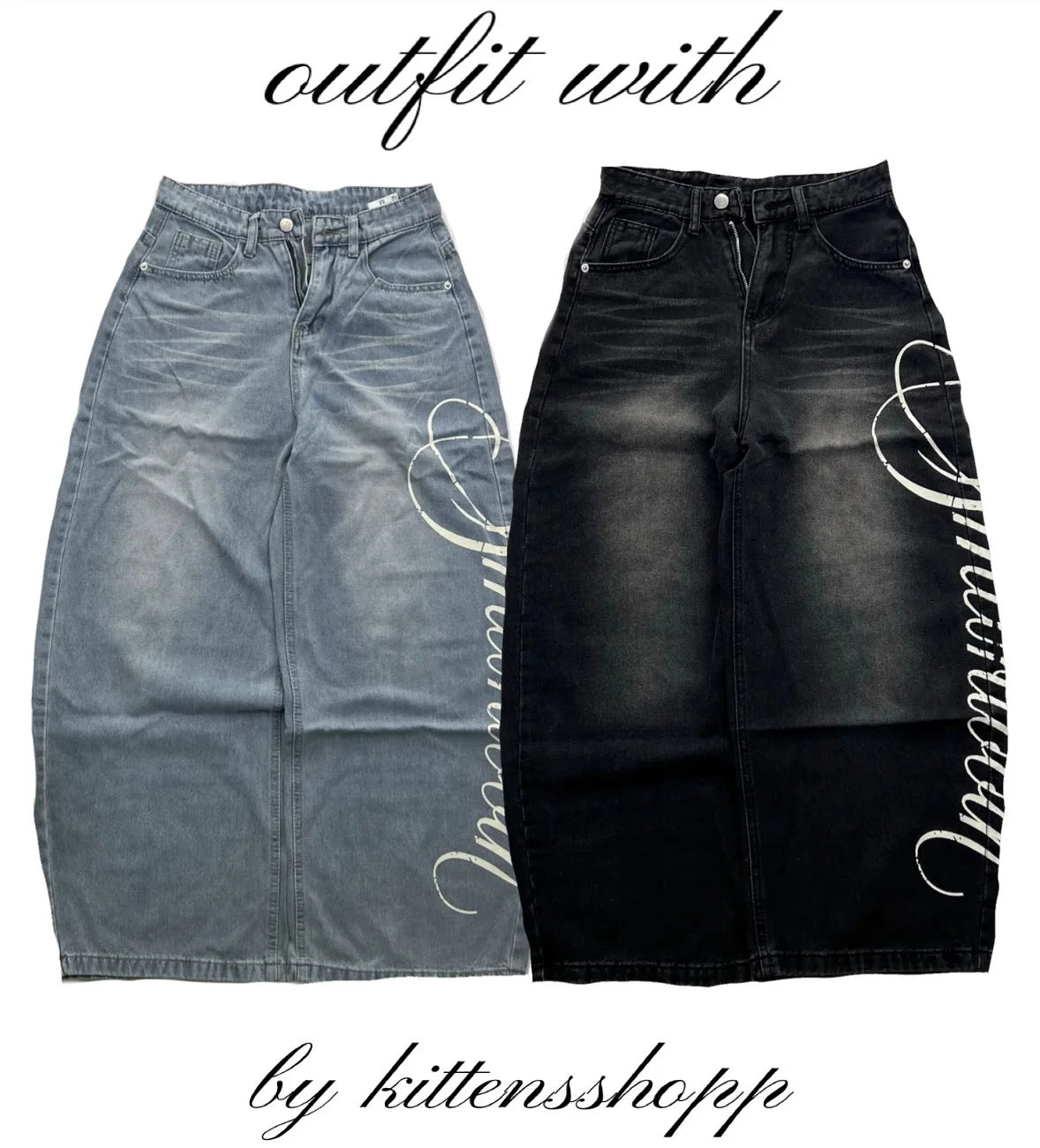 Streetwear New Fashion Vein Bloom Selvedge Printing Baggy Jeans Women Y2K Hip Hop Retro Popular Casual High Waist Wide Leg Pants