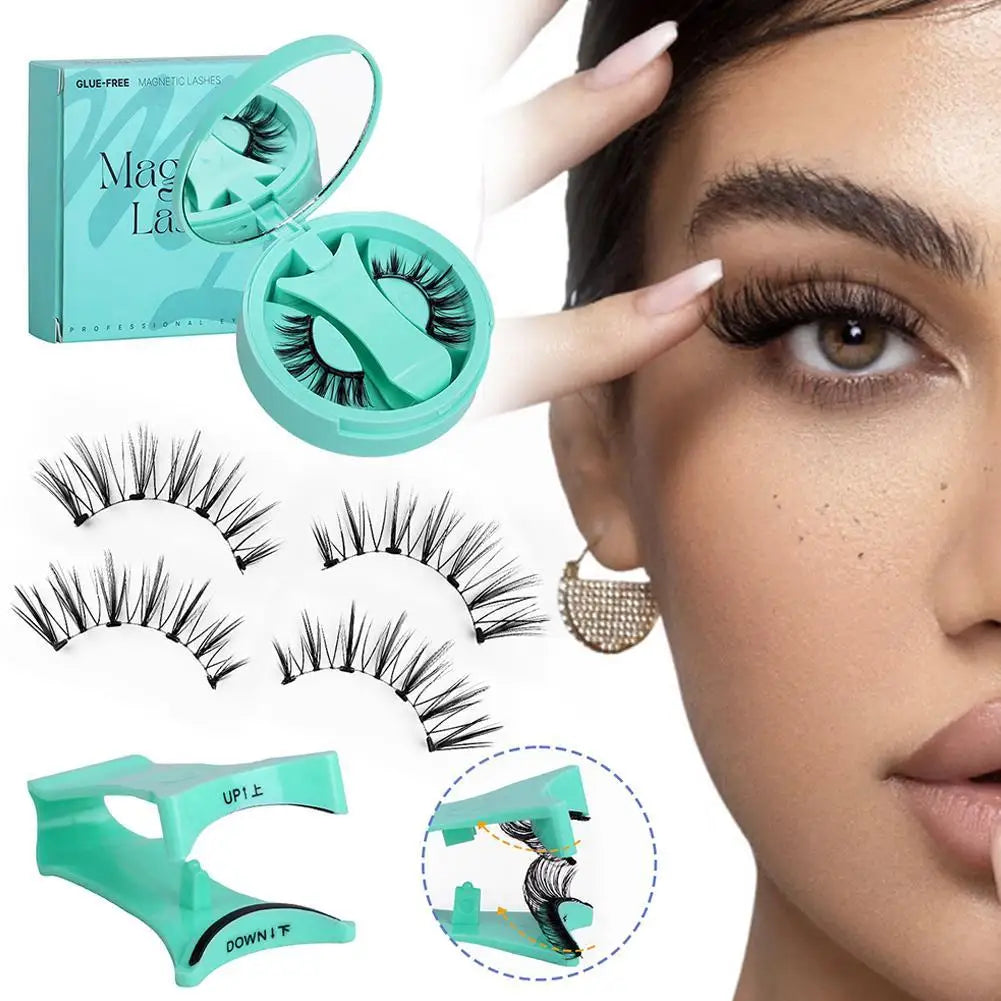 Magnetic Fake Eyelashes Set Reusable 3D Glue-free Waterproof Natural False Eyelashes With Travel-friendly Applicator