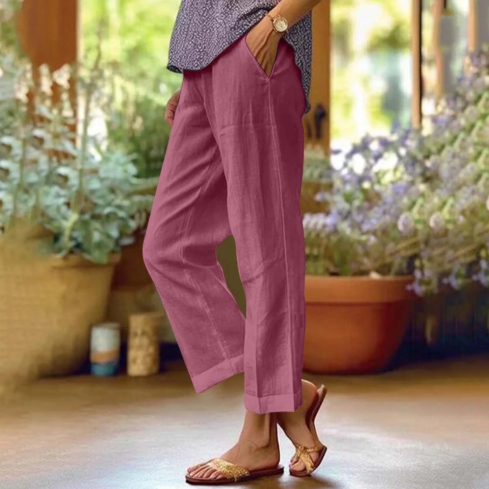 Straight Pants for Women With Pockets Ladies Solid Cotton Linen Streetwear Female Ankle Trousers Summer Office Wear Pant