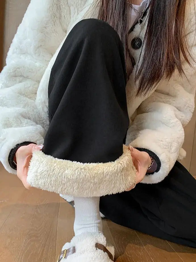 Women's Wide-Leg Trousers Autumn Winter Thick Straight-Leg Corduroy Trousers Versatile Breathable Warm Ideal Petite Frames - Azara