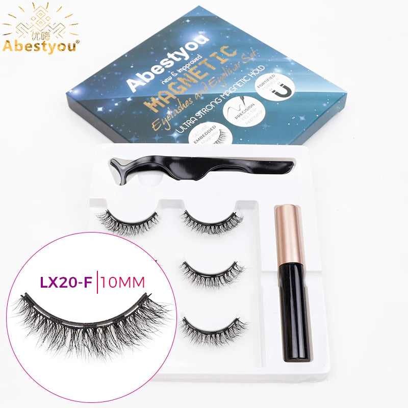 Abestyou 3pairs 5d Micro Guantum Magnet Mink Eyelashes Cat Eye False Lashes Waterproof Magnetic Liquid Eyeliner With Tweezer Kit