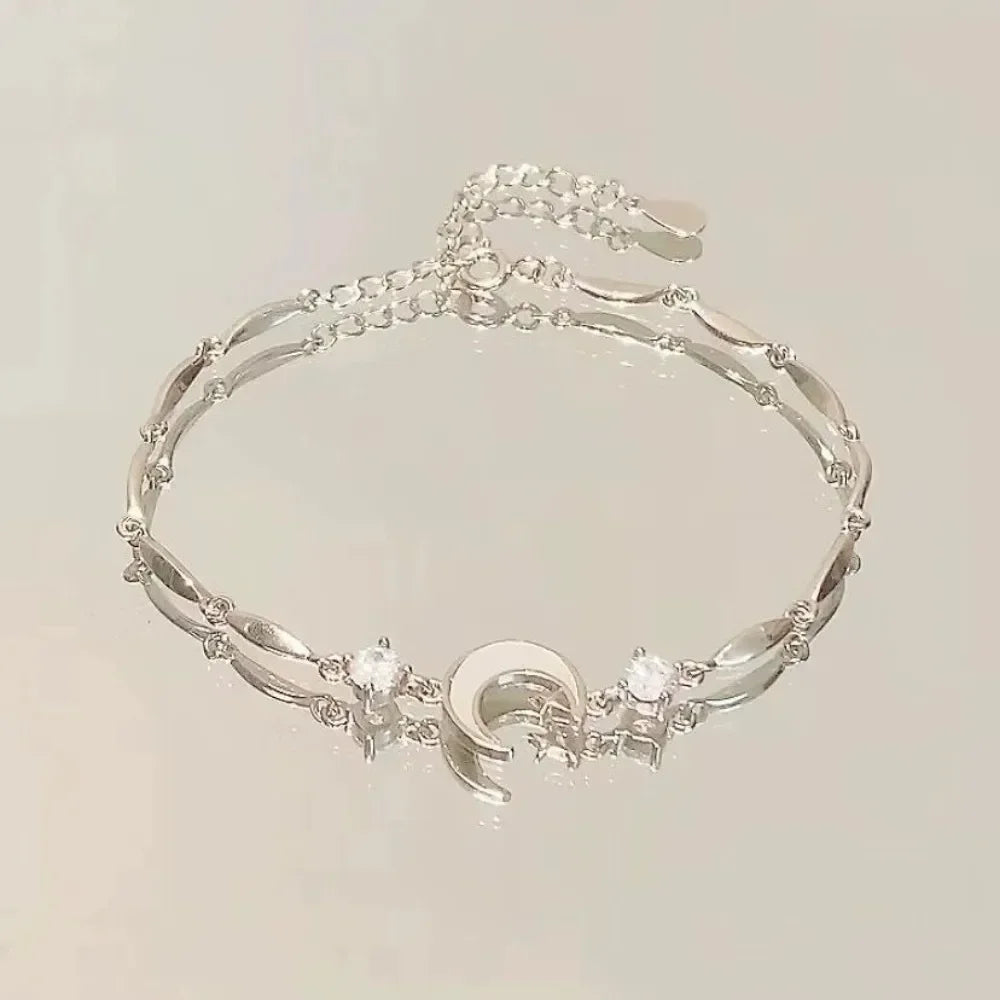 Elegant Crystal Flowers Bracelet for Women Y2K Sweet Girls Moon Cherry Blossom Bow Zircon Bracelets Luxury Jewelry Gift